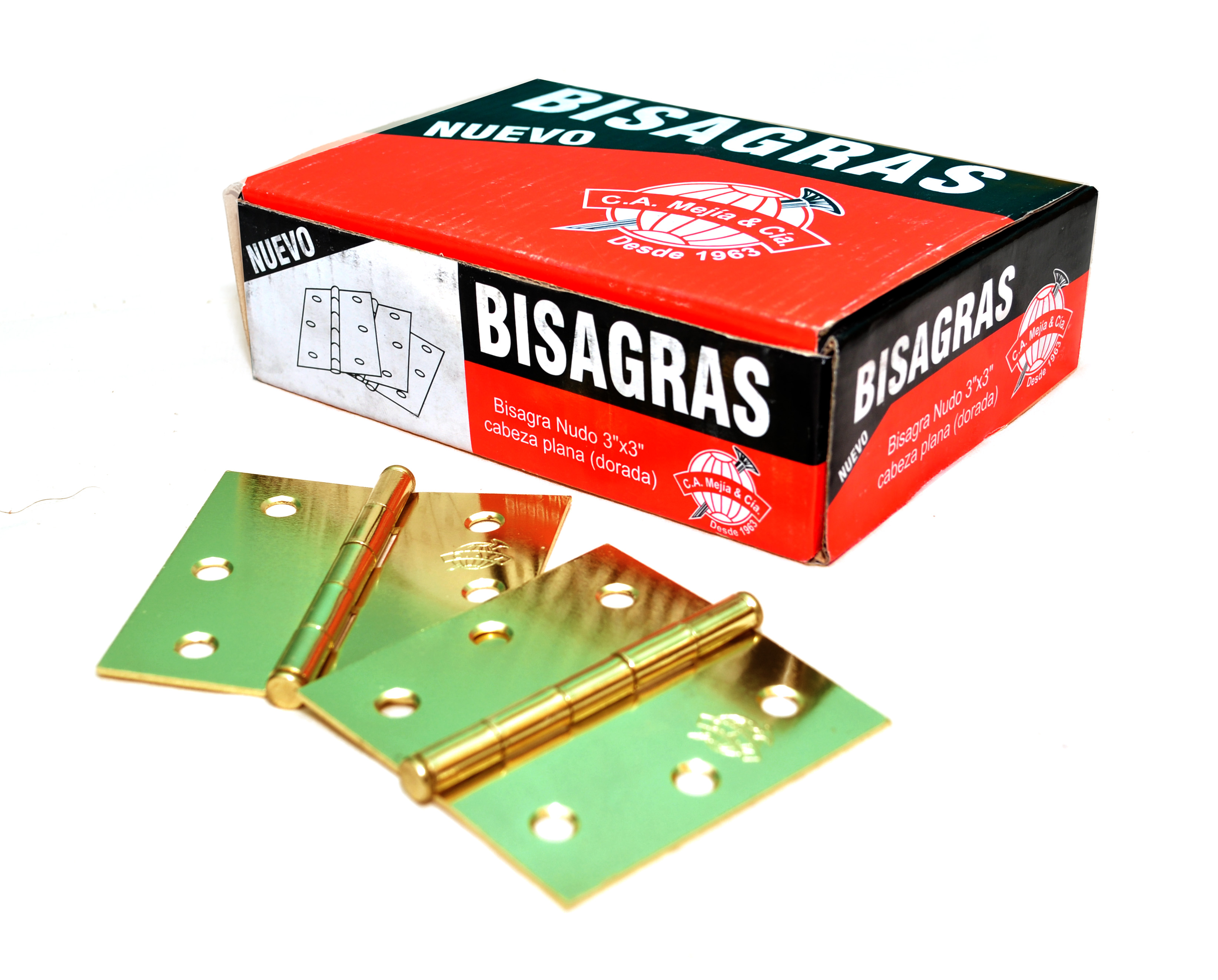 BISAGRA NUDO CABEZA PLANA DORADA 3X3 (1X24) MEJIA