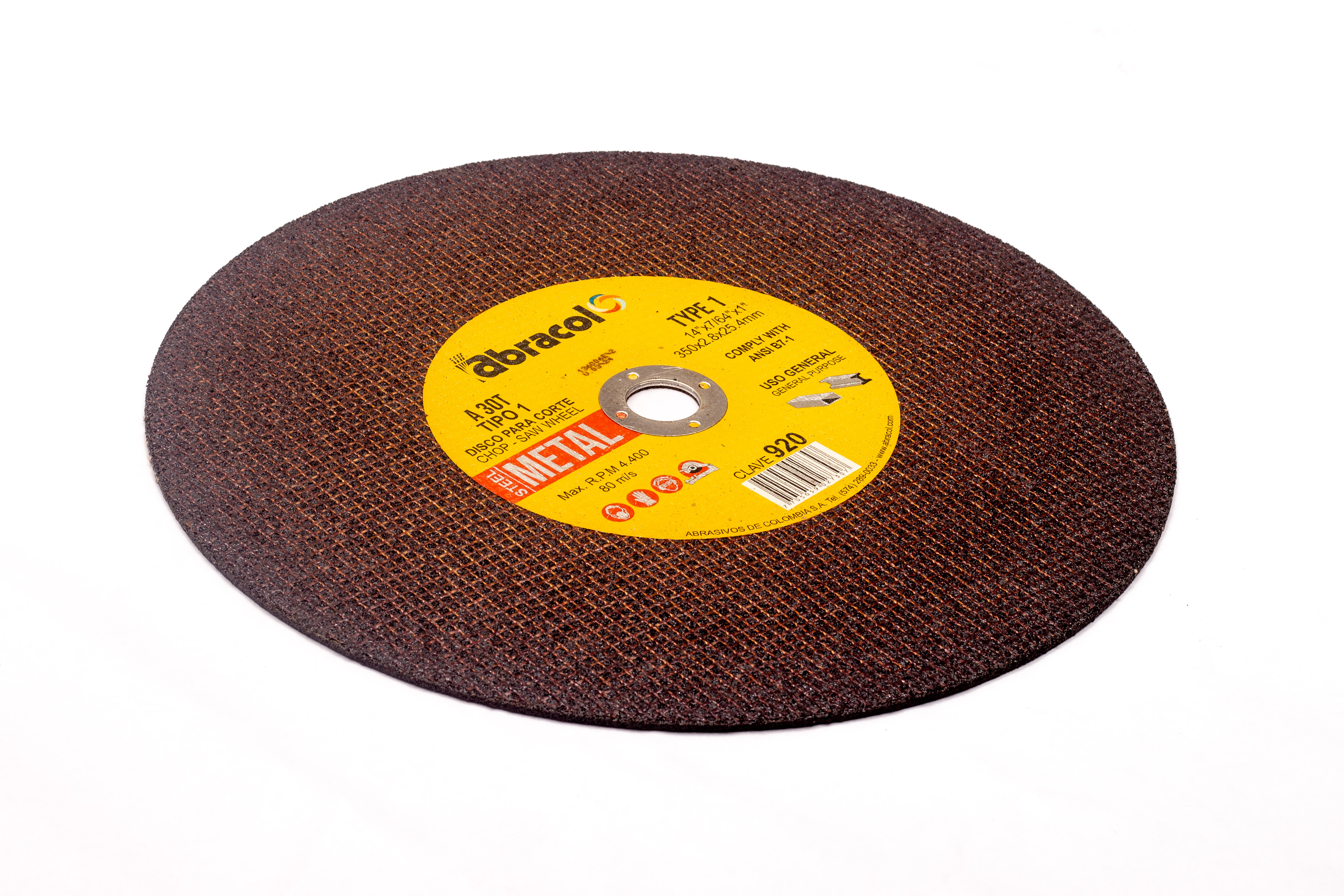 DISCO DE CORTE TRONZADORA T1 14" X 7/64" X 1" ABRACOL (1X12)