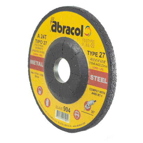 DISCO DE DESBASTE T27 4 1/2 X 1/4 X 7/8 (1X25) ABRACOL