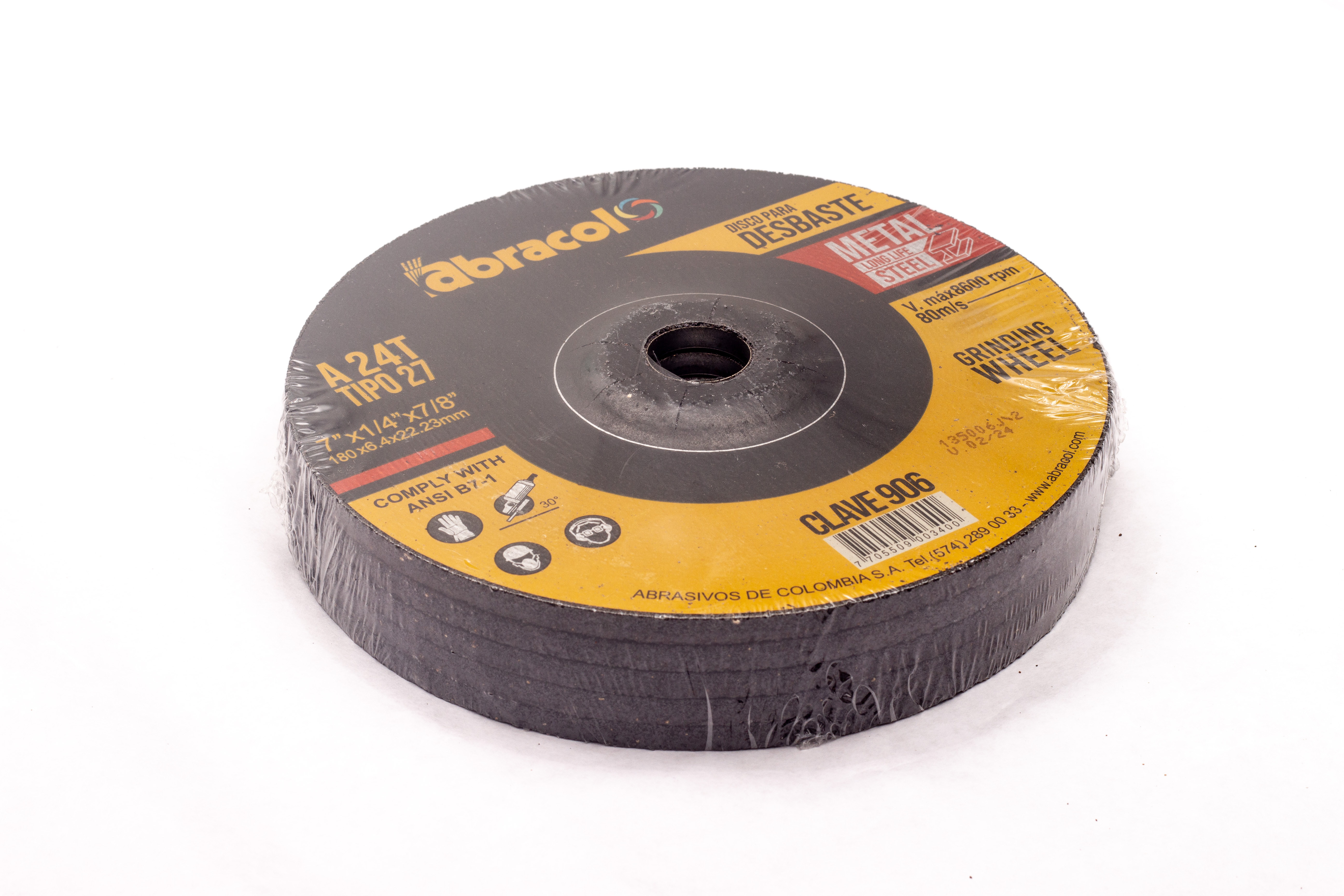 DISCO DE DESBASTE T27 7" X 1/4 X 7/8 A24 (1X25) ABRACOL