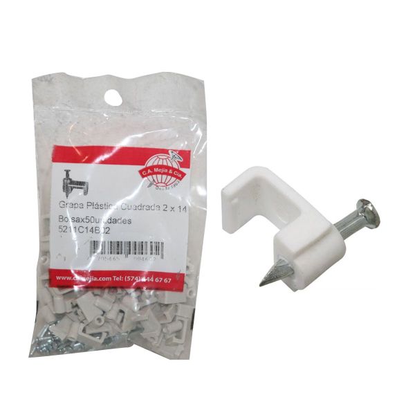 GRAPAS PLASTICAS CUADRADA 2X14 BLANCA (20X50)